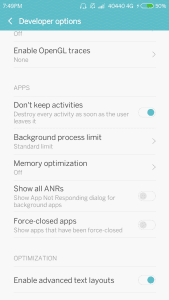hidden and exciting features of android - dont keep activities - background process limit