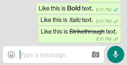 How to add Bold, Italics and Strikethrough Text formatting to WhatsApp messages?