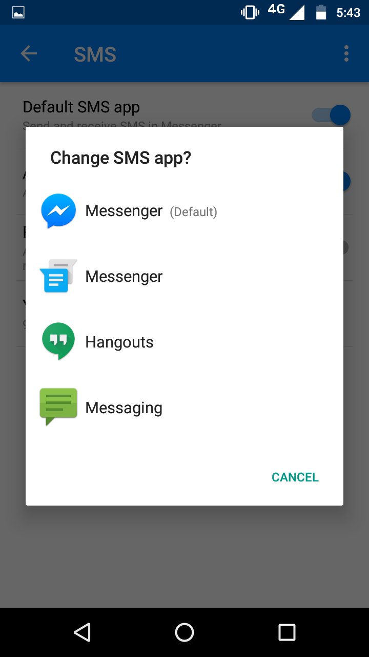 How to disable SMS in Facebook Messenger app