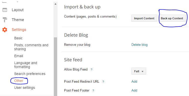backup the posts in blogger