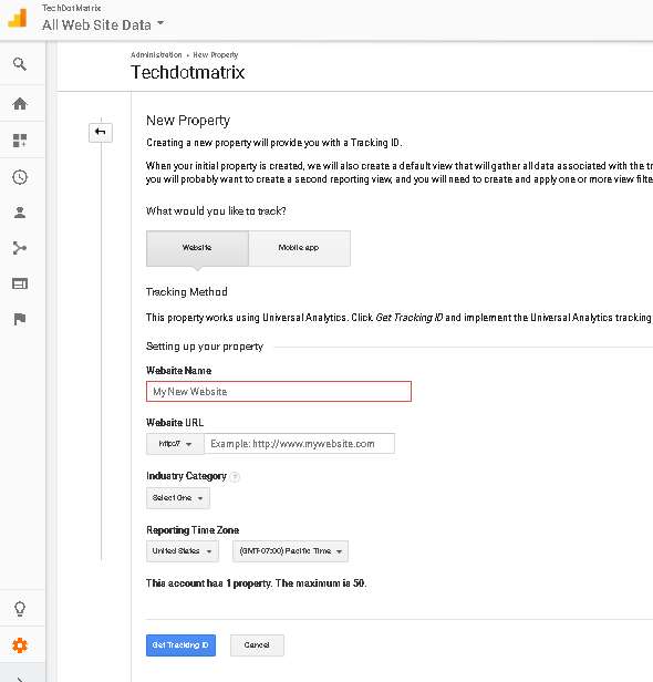 Steps to add a new website in Google Analytics