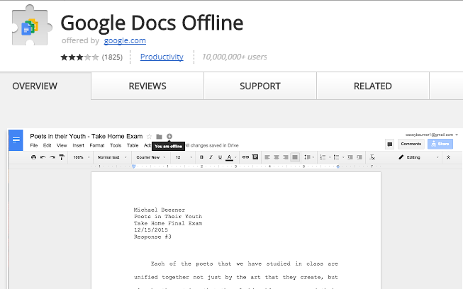 google docs offline extension