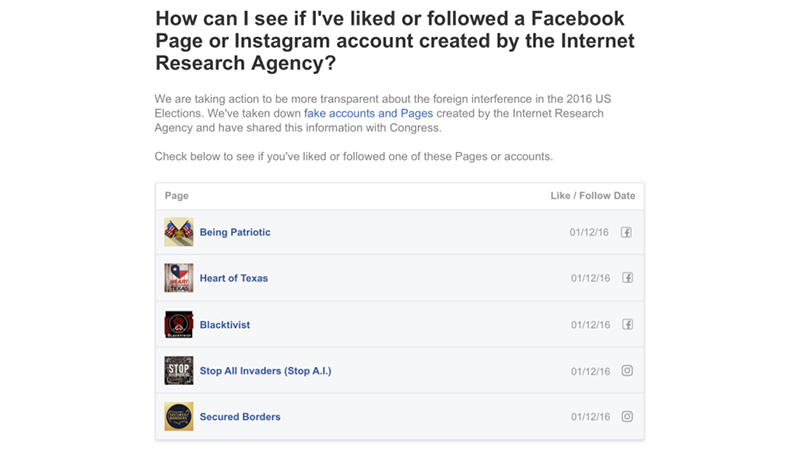 How to see if you have liked any Russian troll accounts on Facebook?