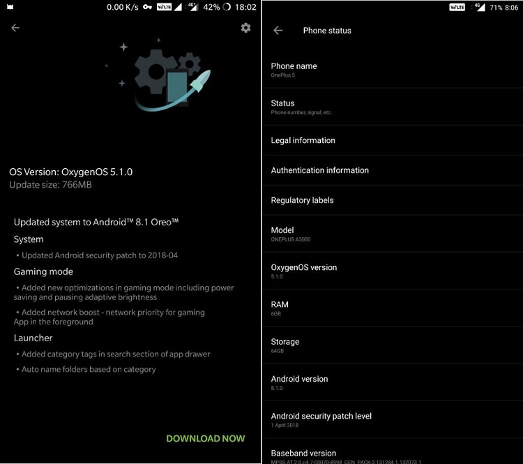 OnePlus 5 and OnePlus 5T OxygenOS 5.1 Android 8.1 (Oreo) stable update