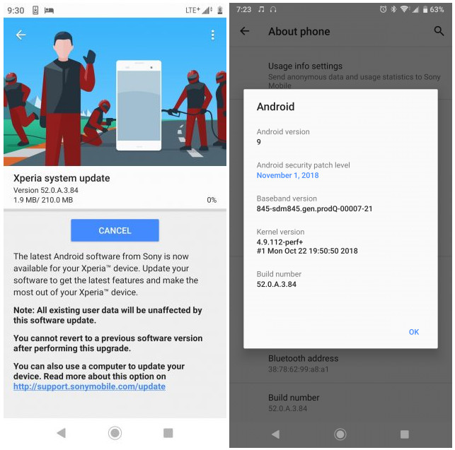 Android Pie update for Sony smartphones